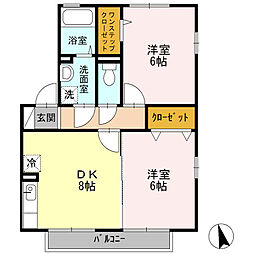 サンハイツB 2DKの間取図画像