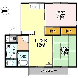 プレジール松岡　A棟 1階2LDKの間取り
