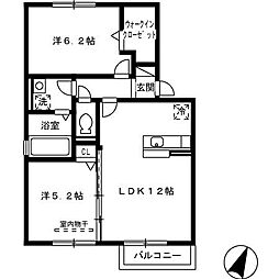 グリーンコート 2階2LDKの間取り