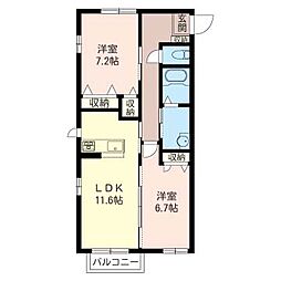 シルフィードＢ 2階2LDKの間取り