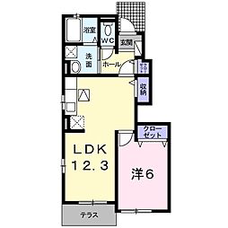 クリスタルコート 1階1LDKの間取り