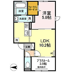 セキュレア須屋　C棟 2階1LDKの間取り