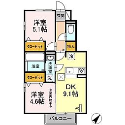 カーサ・リリーC 2DKの間取図画像