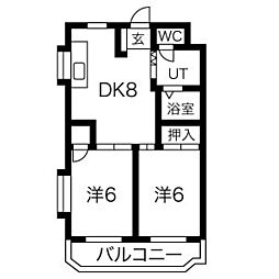 シャトーレ黒川 1階2DKの間取り