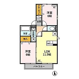 セジュールカルフール　Ｂ 2階2LDKの間取り