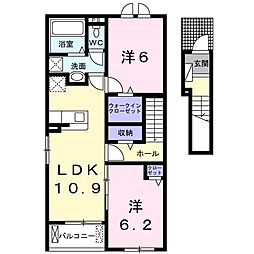 ライフランドＤ 2階2LDKの間取り
