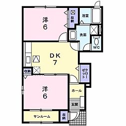 カーサ　プラシードI 1階2DKの間取り
