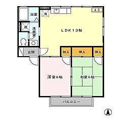 セジュール上ノ郷 2階2LDKの間取り