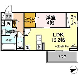 ＤーＲＯＯＭやはた 1階1LDKの間取り