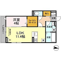 リバーサイドＴ 3階1LDKの間取り