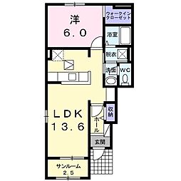 ハッピータイムD 1LDKの間取図画像