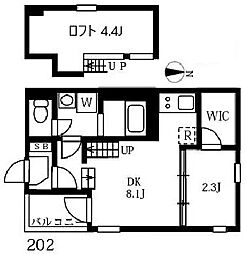 ハーモニーテラス野田II 2階1DKの間取り