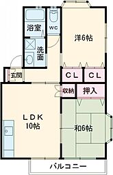 JR鹿児島本線 西熊本駅 徒歩22分の賃貸アパート 1階2LDKの間取り