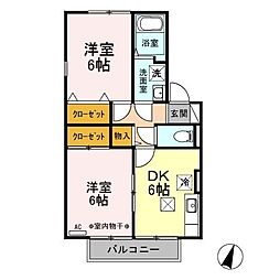 ロイヤルガーデン子安B 2DKの間取図画像