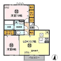 ソル・レヴェンテ　B 1階2LDKの間取り