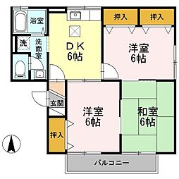 グリーンハイツ小山B棟 1階3DKの間取り