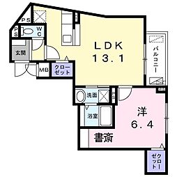 リヴェール桜新町 1LDKの間取図画像