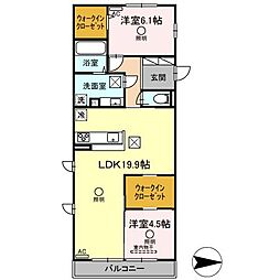 マーレ京町 1階2LDKの間取り