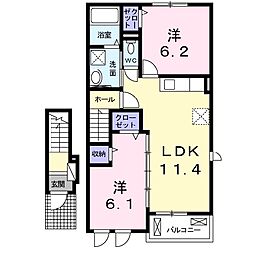 ヴェルナ勝北 2LDKの間取図画像