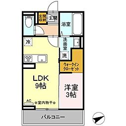 ハイアールF 1LDKの間取図画像