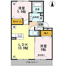 ウエストヴィレッジワン 2LDKの間取図画像