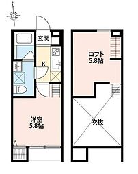 パルク八王子 2階1Kの間取り