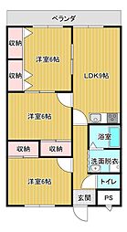 アドヴァンス際波 2階3DKの間取り
