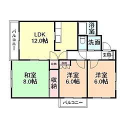 ガーデンハウス鐘紡 3階3LDKの間取り