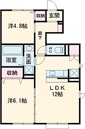 ルミエルB 2LDKの間取図画像