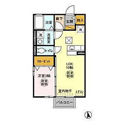 カーサ・ヴィオラB 1LDKの間取図画像