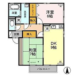 東武伊勢崎線 細谷駅 徒歩36分の賃貸アパート 1階2DKの間取り