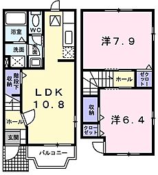 サウスヒルズやのB 2LDKの間取図画像