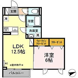 アーバンゲート 2階1LDKの間取り