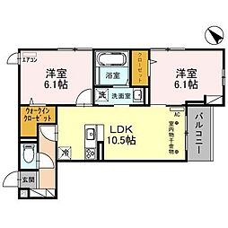 埼玉高速鉄道 浦和美園駅 徒歩9分の賃貸アパート 3階2LDKの間取り
