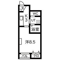 ラークシャルマンA 1Kの間取図画像