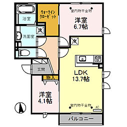 サンク・カルティエ 3階2LDKの間取り
