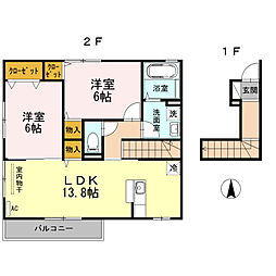 プレミアコート 2階2LDKの間取り