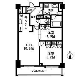 レジディア中落合B 6階2LDKの間取り