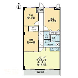 フィネス玉藻 2階3LDKの間取り
