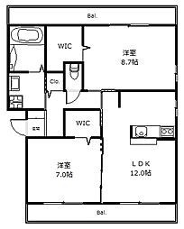 ストラーダ 3階2LDKの間取り