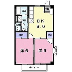 シーサイドメゾン十禅寺B 2DKの間取図画像