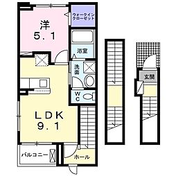 シャルモントゥIII 3階1LDKの間取り