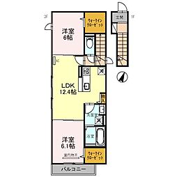 ウエスタンハイツ17 2階2LDKの間取り