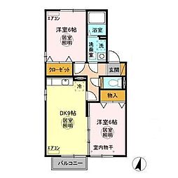 大黒屋 2階2DKの間取り