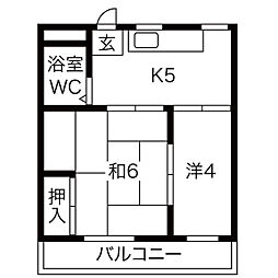 若杉荘 2DKの間取図画像