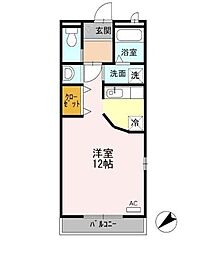 ガーデンコート　ラ・フェスタ　II 2階ワンルームの間取り