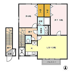 カーサ クイント　Ｂ 2階2LDKの間取り