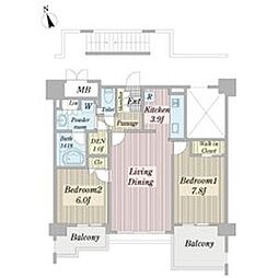 ゼスタ浄水駅前 5階2SLDKの間取り