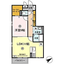 サウスグラース 3階1LDKの間取り