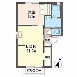 ケミカル・ワンＡ 2階1LDKの間取り